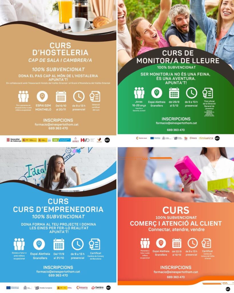 Cursos 100% subvencionats d’hostaleria, monitor/a de lleure, emprenedoria i comerç a Granollers i Montmeló