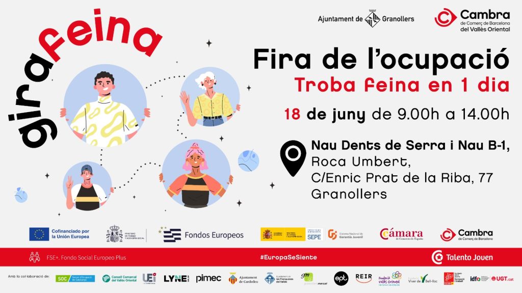 Cartell de la Fira GiraFeina 2025 de Granollers amb informació de data, hora i ubicació